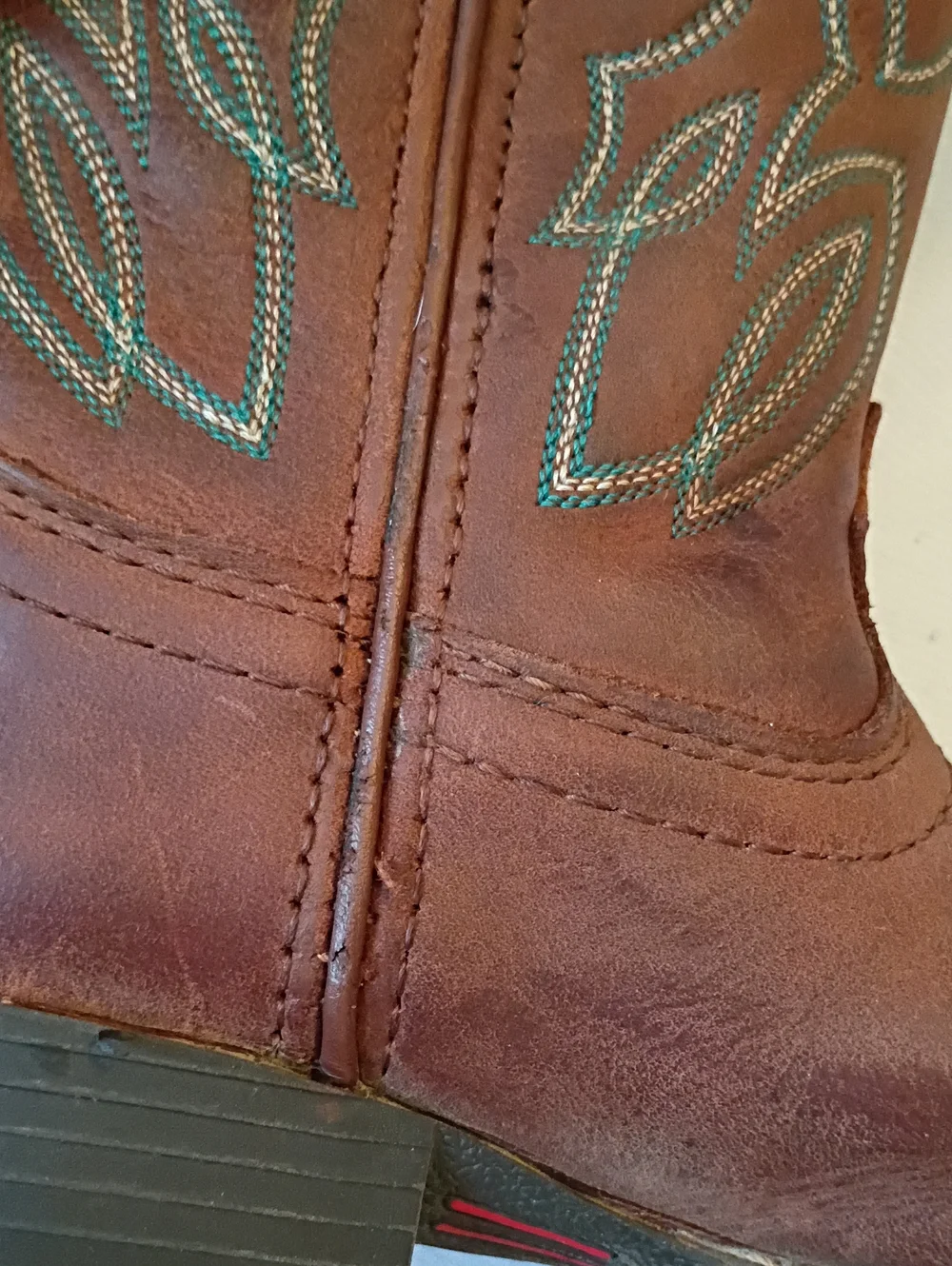 Justin Boots Kids Brown Leather Western Boots with Teal Stitching